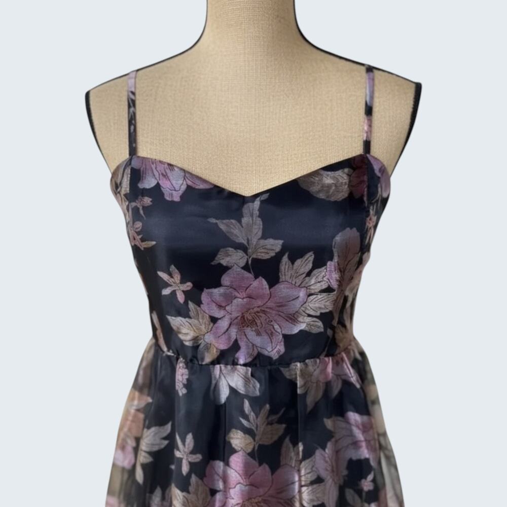 Lulus Black Floral Organza Tiered Exclusive Glamour Maxi Dress Size XL #71 # - Picture 3 of 4